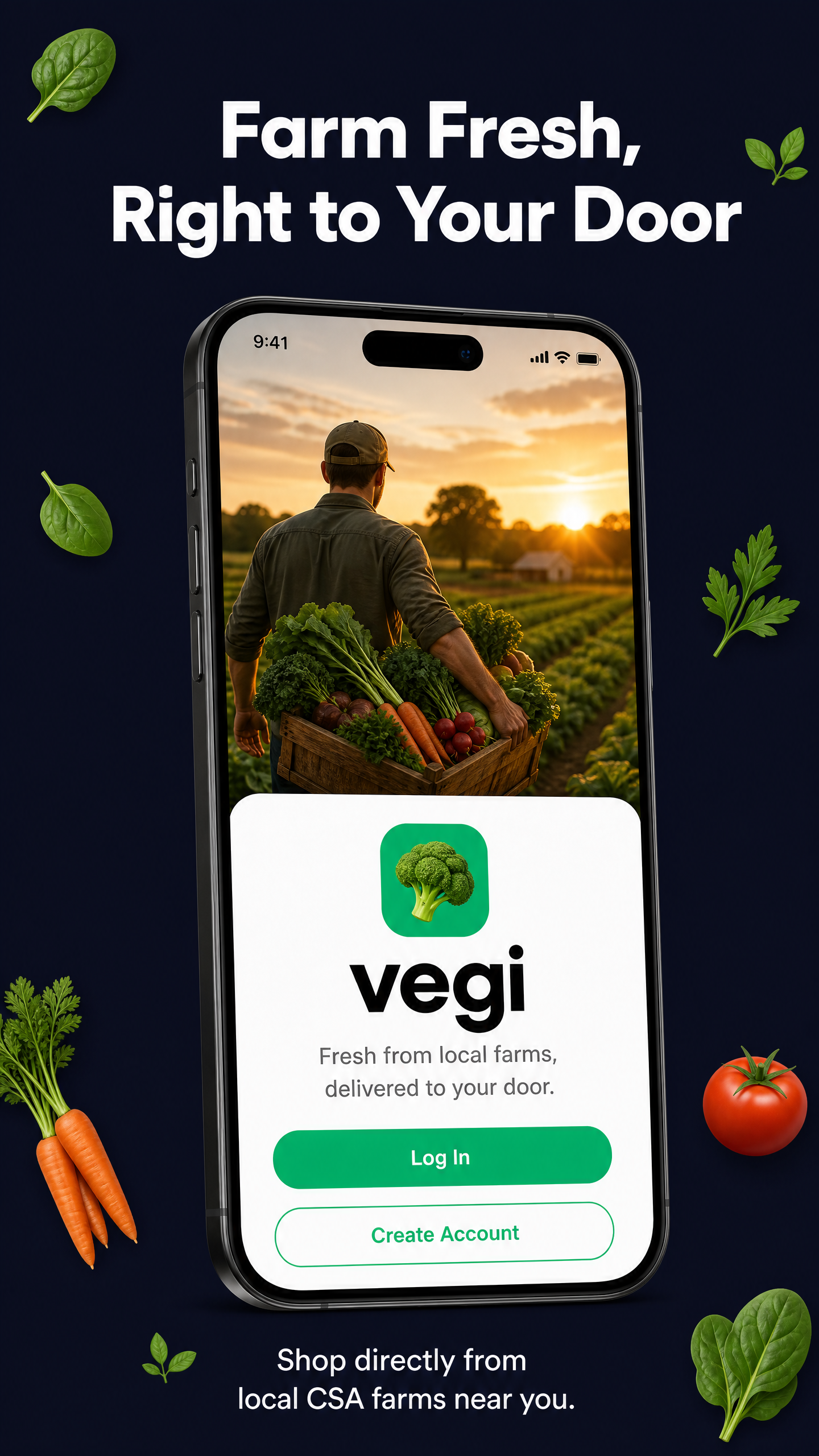 vegi app welcome screen